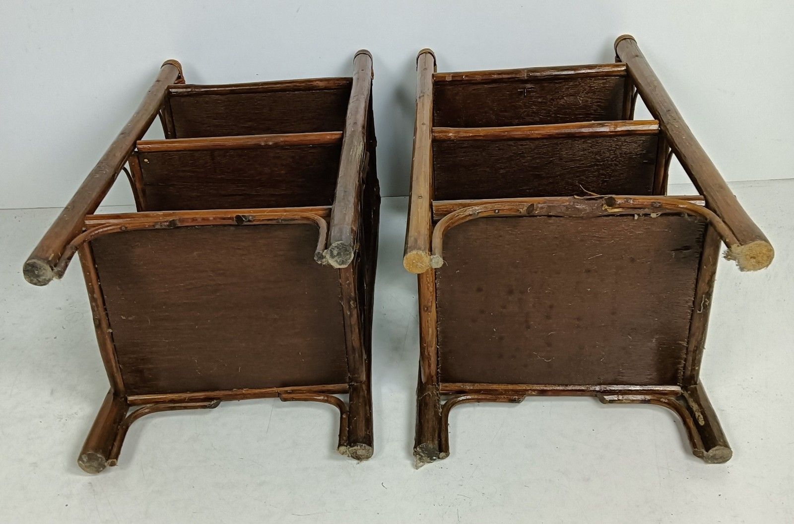 Furniture Set Of 2 Bamboo Rattan Wooden Shelve Units Book Shelves Plant Stands Vintage Jap photo