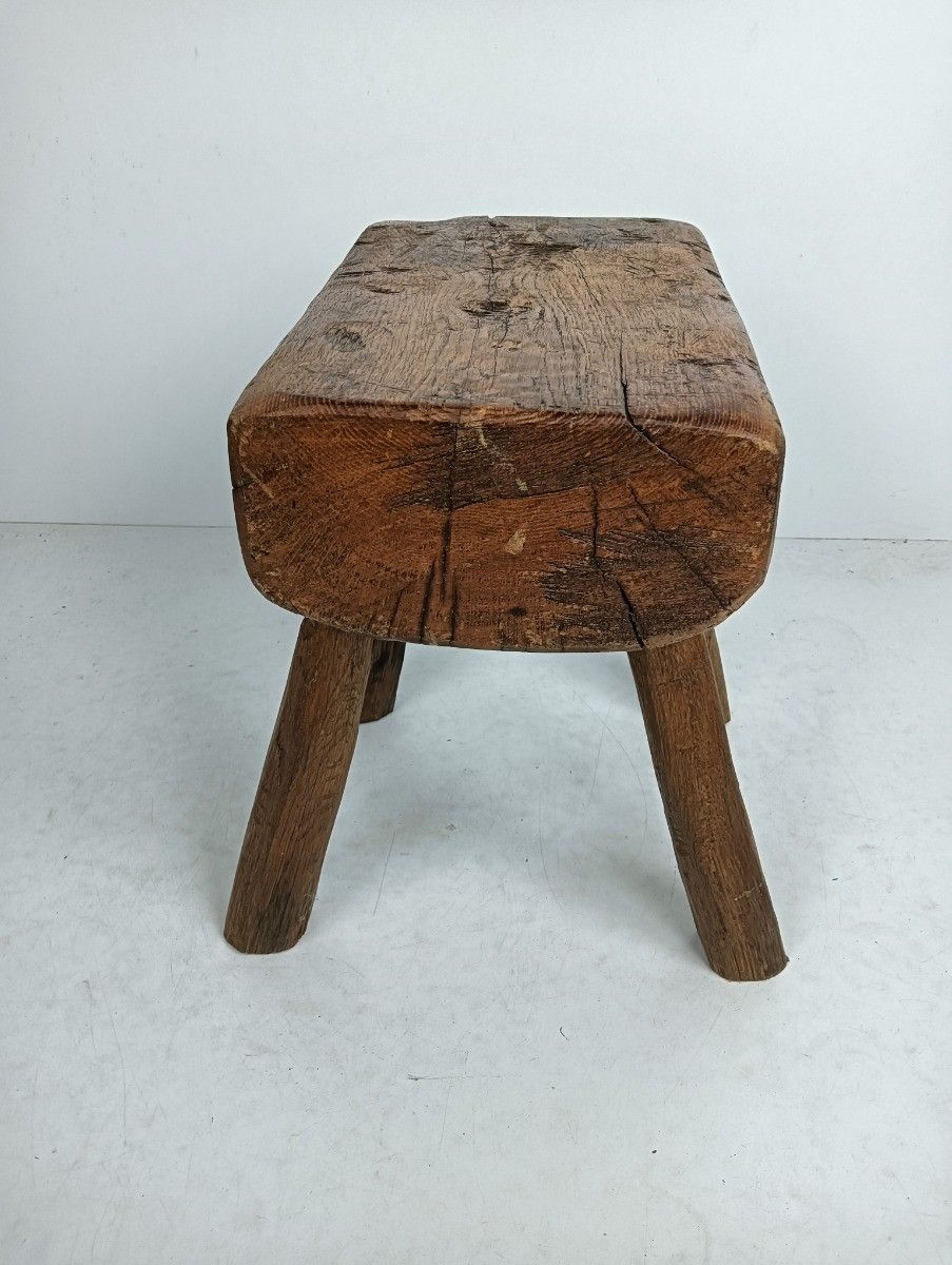 photo furniture Antique Folk Art Hand Made Brutalist Footstool Milking Stool Pedestal Plant Stan