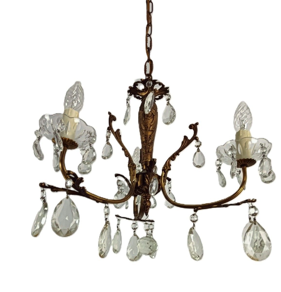 Vintage Chandelier Pendant  Lamp Crystal Prisms 3  Lights Arm  Ceiling Fixture photo Lighting
