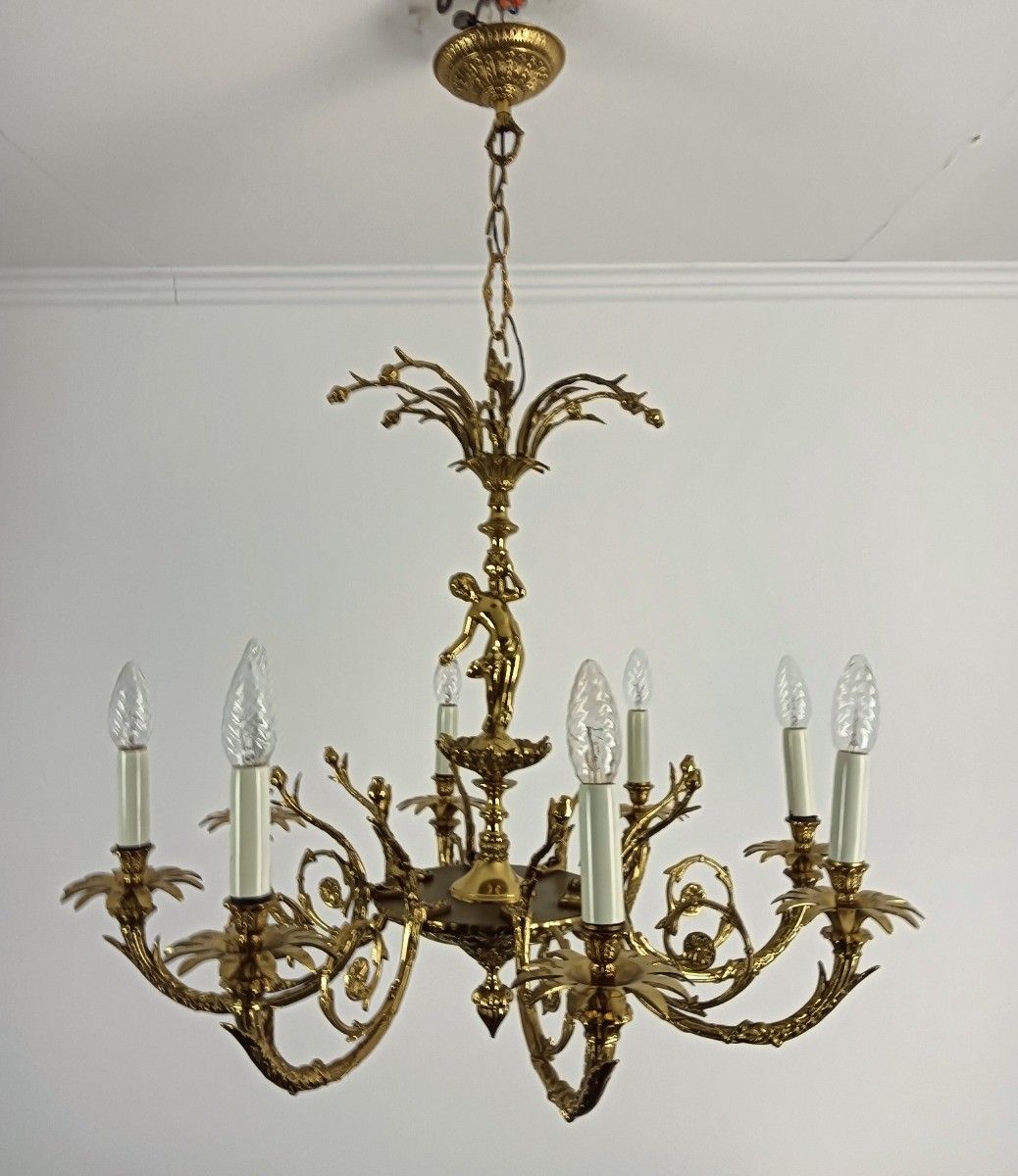 Ornate Hollywood Regency Chandelier 6 Arm Lights Brass Lady Vintage Spanish Revi photo furniture