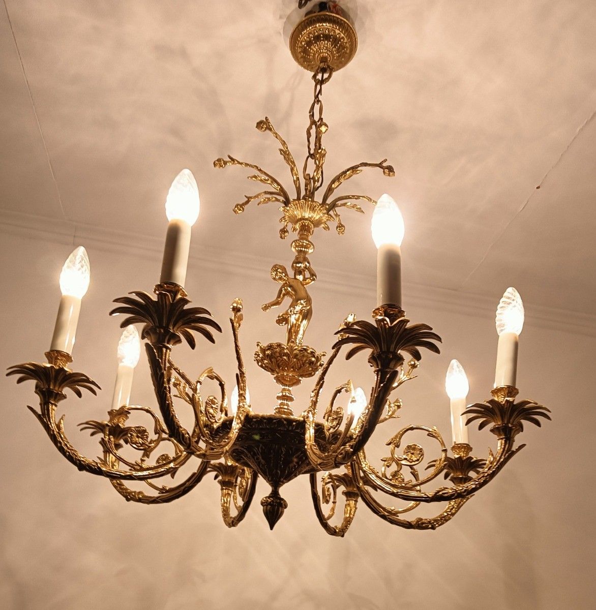 Ornate Hollywood Regency Chandelier 6 Arm Lights Brass Lady Vintage Spanish Revi photo buy