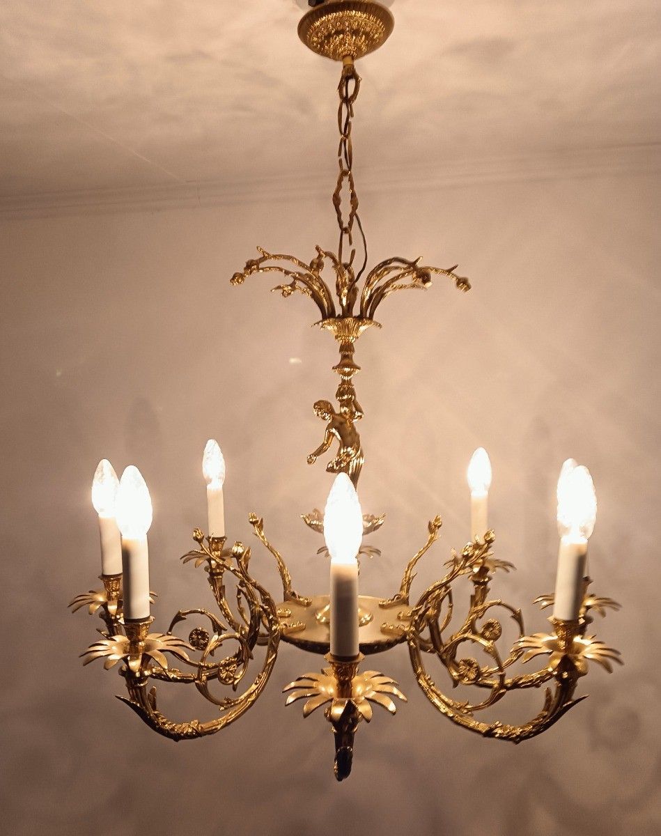 photo furniture Ornate Hollywood Regency Chandelier 6 Arm Lights Brass Lady Vintage Spanish Revi