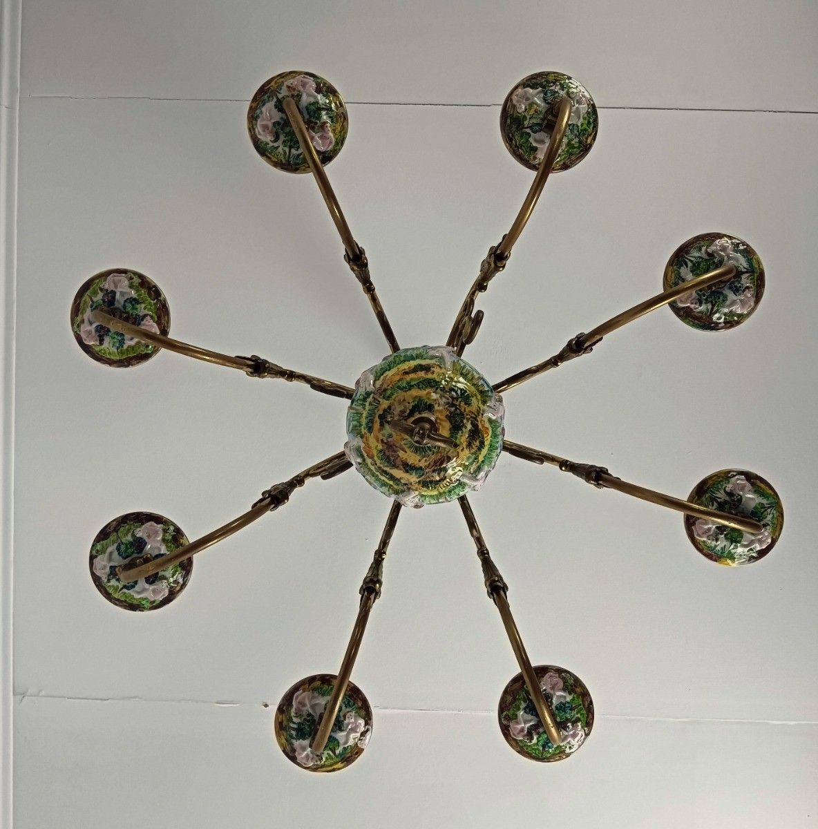 Xl Porcelain Capodimonte Porcelain Brass 8 Arm Lights Italy Vintage photo furniture