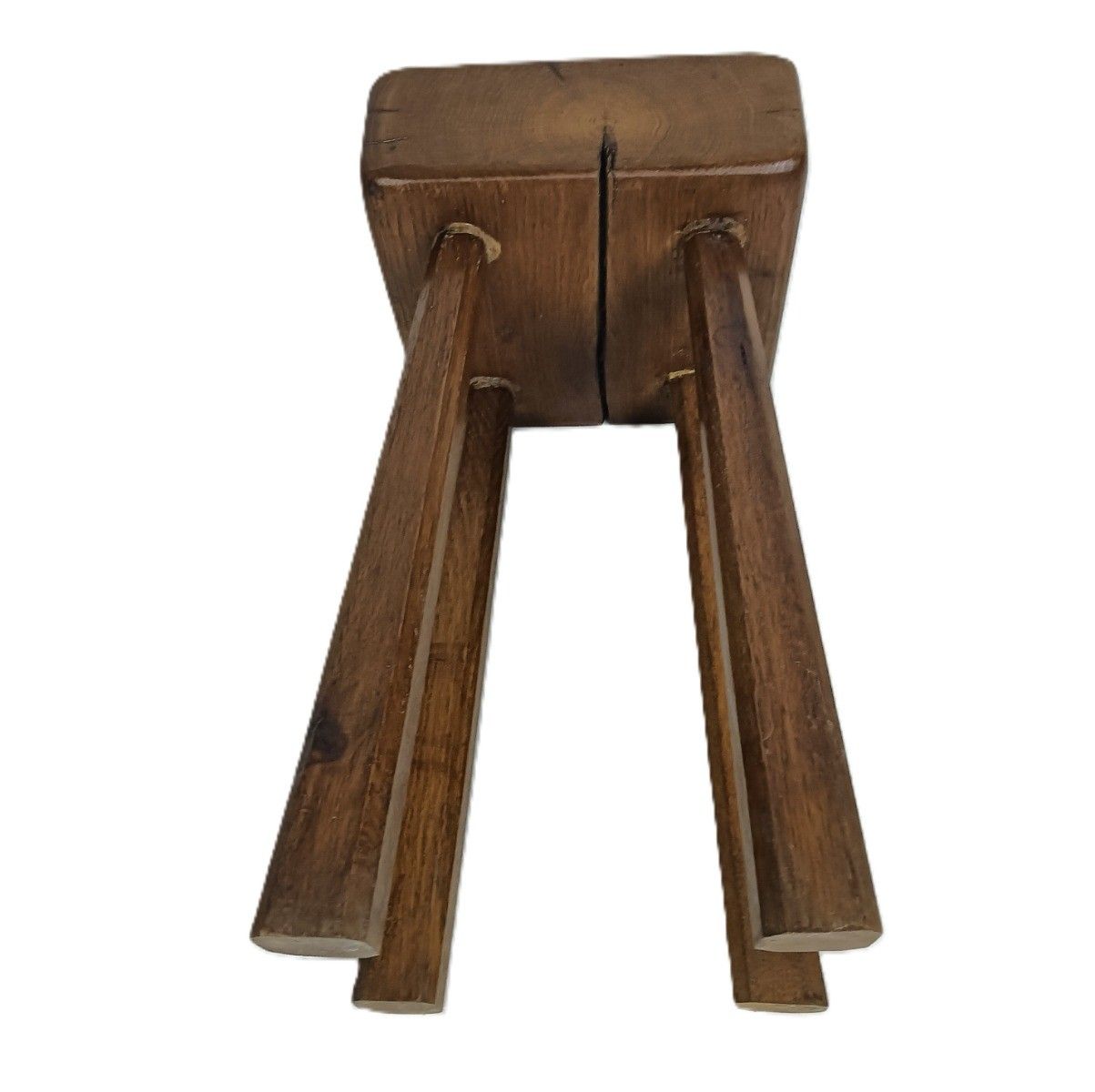 Antique Milking Stool Bench Pedestal Barn Country Style Wood Thick Top Side Tabl photo vinterior
