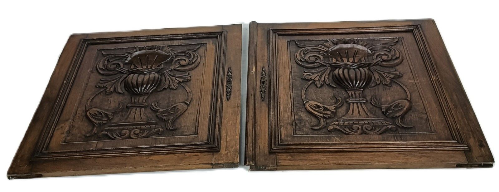 Pair Antique Door Panels Doors Cabinet Reclaimed Architectural Vase Flowers Bas photo furniture