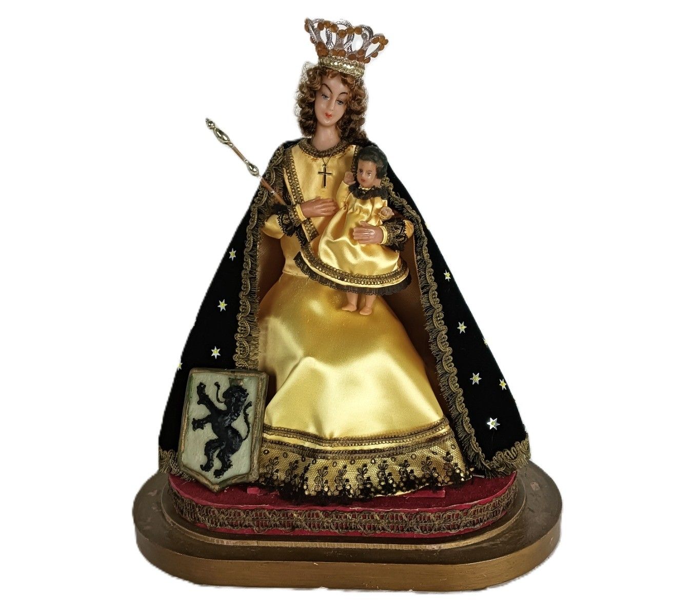 Antique Oval Dome Globe Hand Made Glass Wax Madonna With Infant Figurine Flander photo furniture