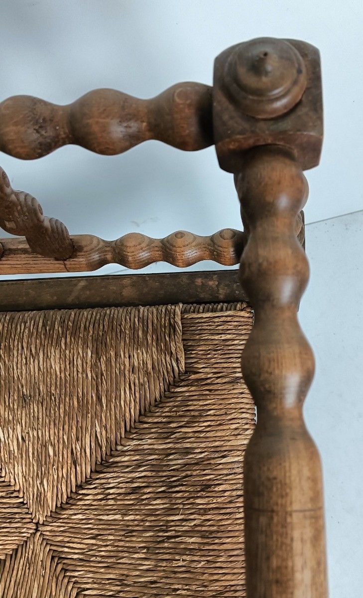 Twisted Wooden Barley Twist Corner Chair Rush Seating Hobnails Edwardian Beautif photo for sale