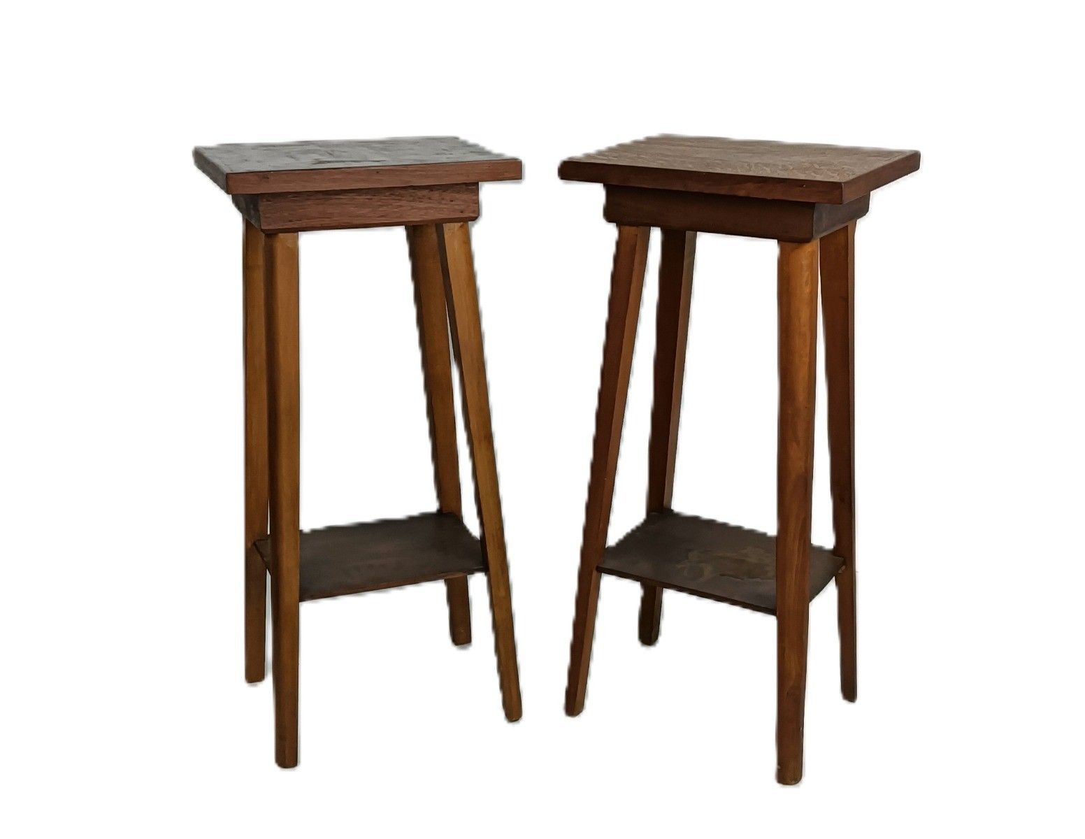 Couple Of Oak Stylish Plant Stands Pedestals Side Tables Two Tiers Vintage photo furniture