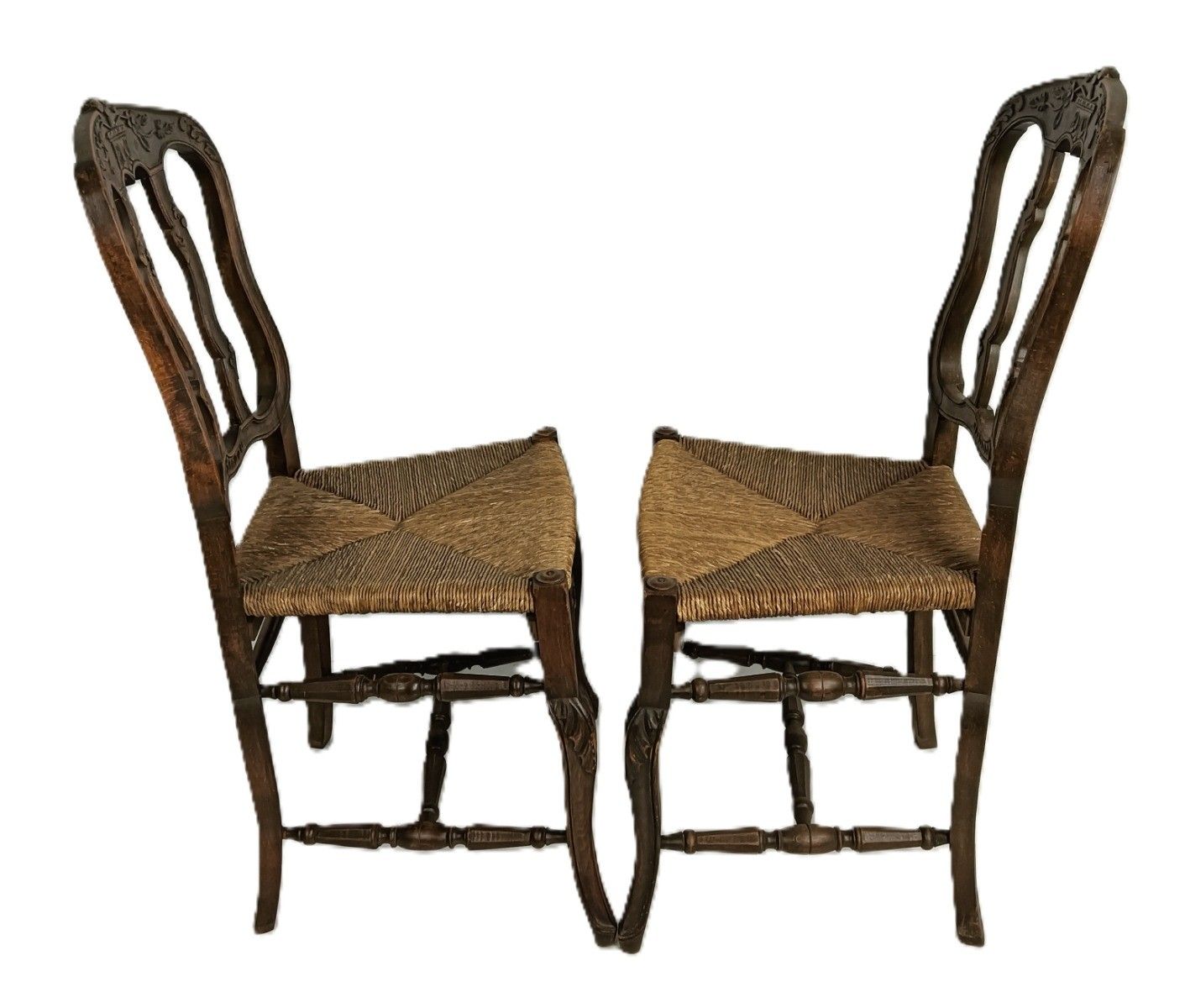 Antique Wood Louis XV Style Cane Rush Seat Dining Chairs  Pair French Elegant photo Furniture