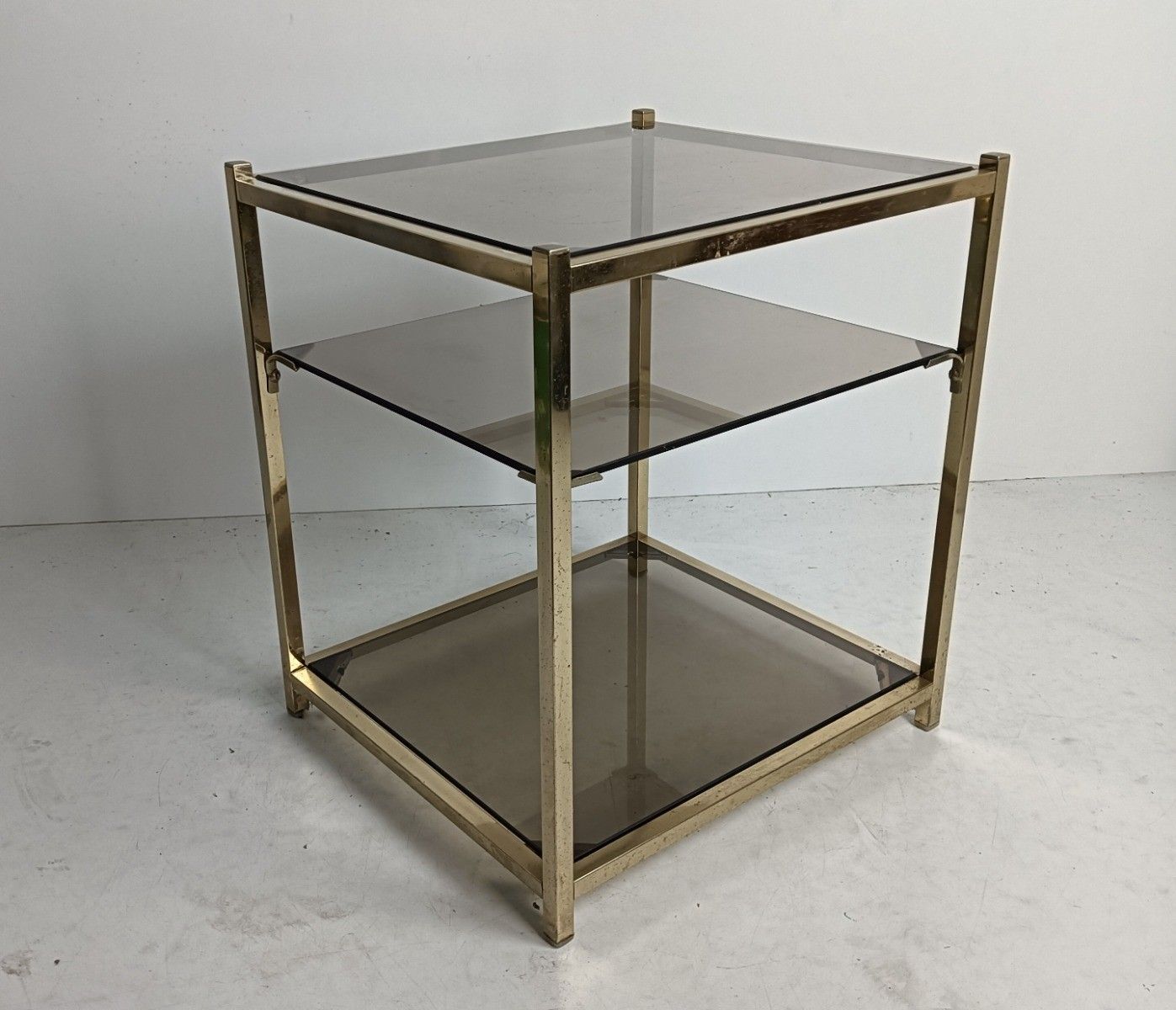 Belgo Chrome De Wulf Belgium Vintage Side Table Chrome Smoked Glass 3 Tier