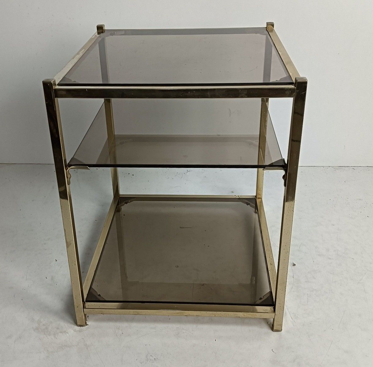 Belgo Chrome De Wulf Belgium Vintage Side Table Chrome Smoked Glass 3 Tier photo Furniture