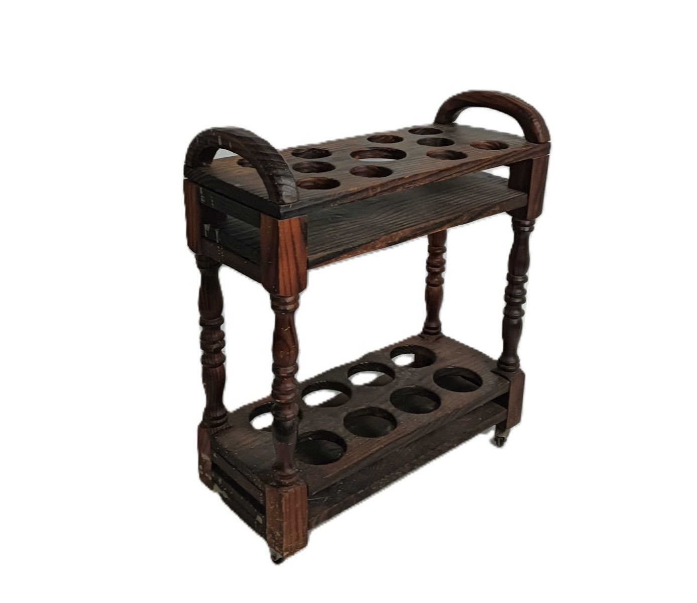 Wine Bottle Bar Cart Rack Spanish Wood Vintage On Wheels Funky