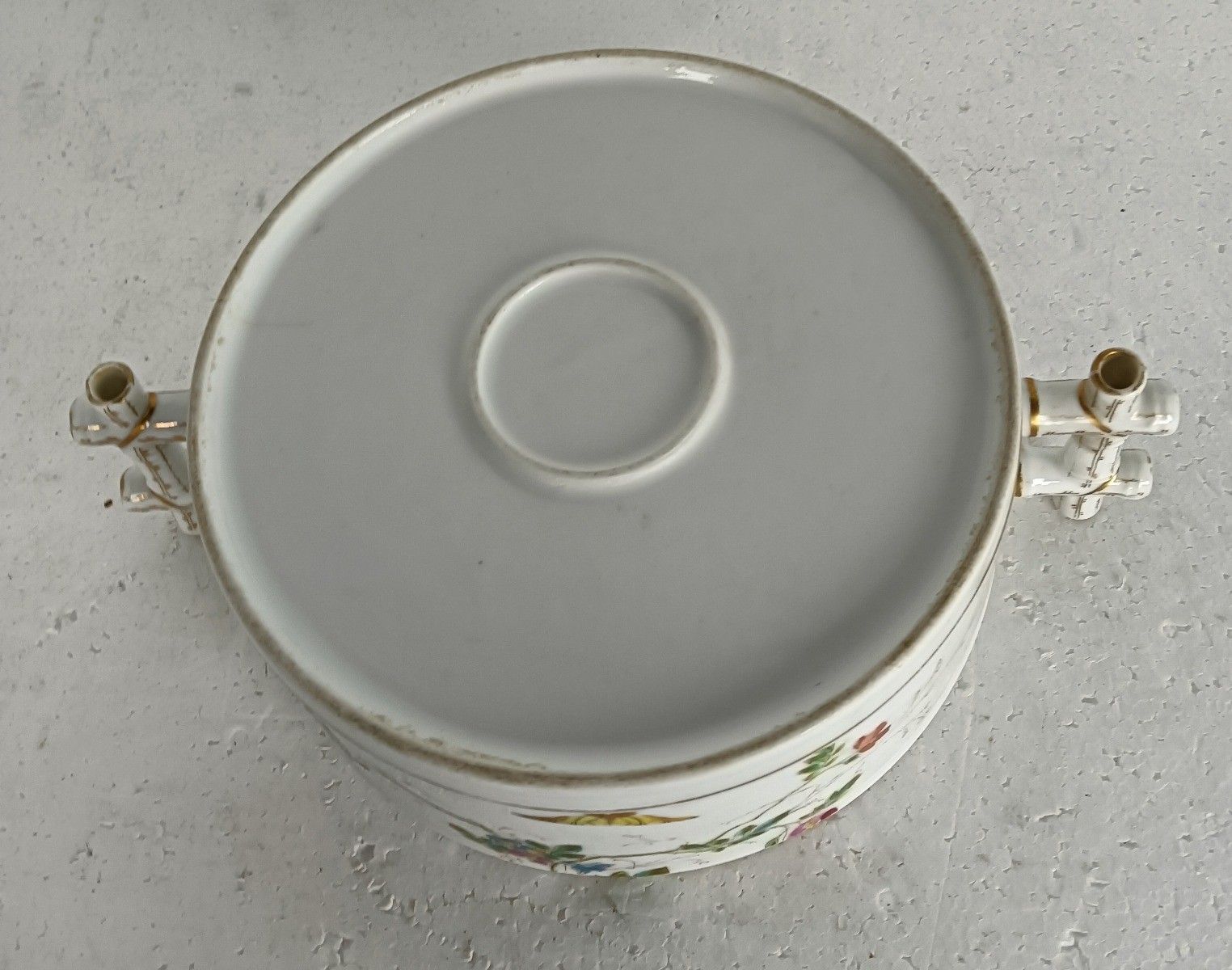 Victorian Antique Hand Painted Porcelain Serving Bowl Jardiniere Flower Pot Faux photo vintage