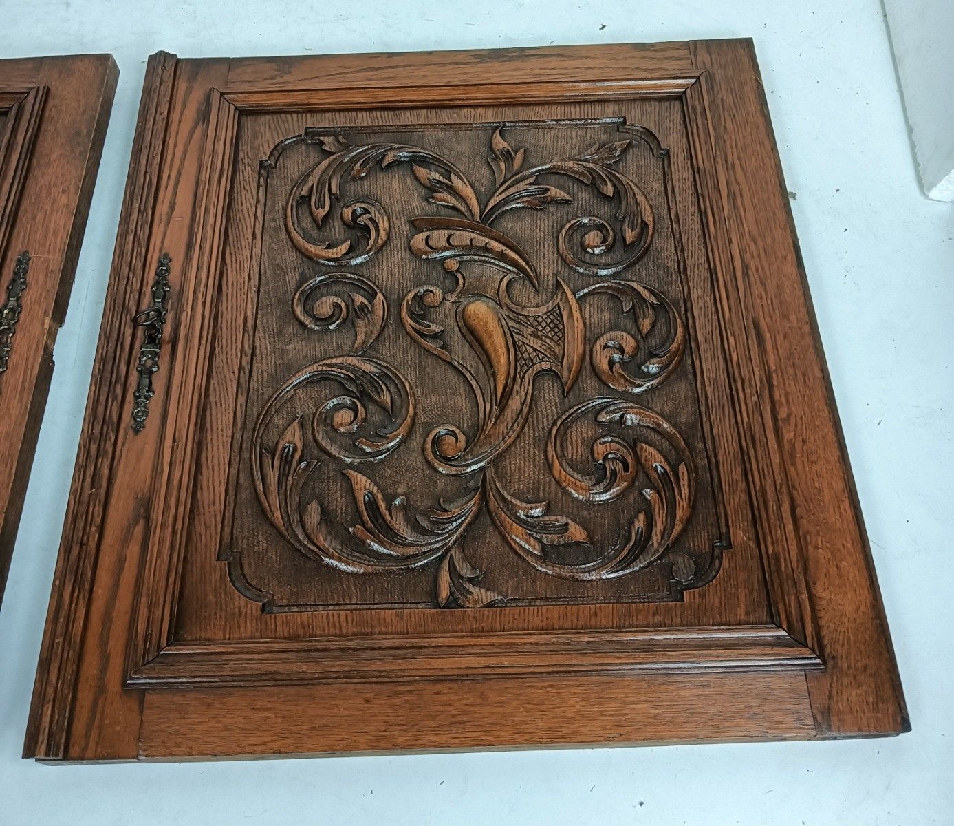 Two Large Door Panels Hand Carved Wood Ornate Reclaimed Architectural photo 359.0