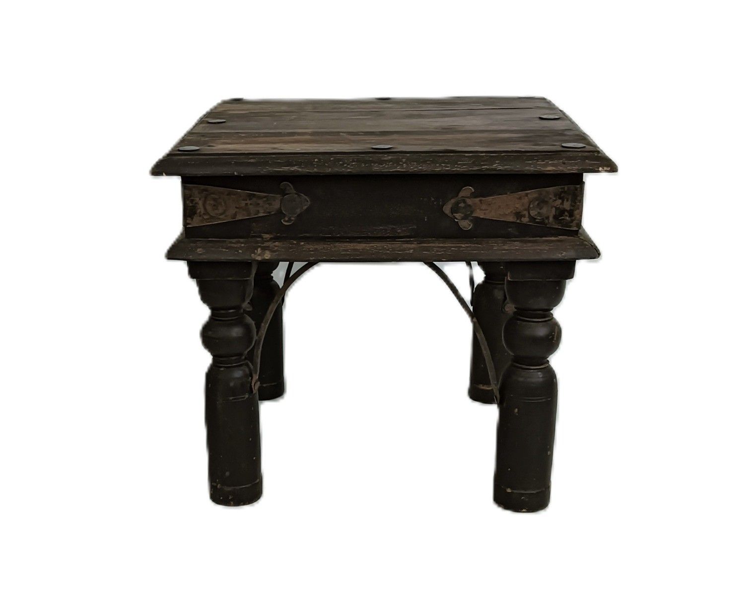 Rustic Antique Colonial Style Low Side Table Wood Iron Fittings Plant Stand photo furniture