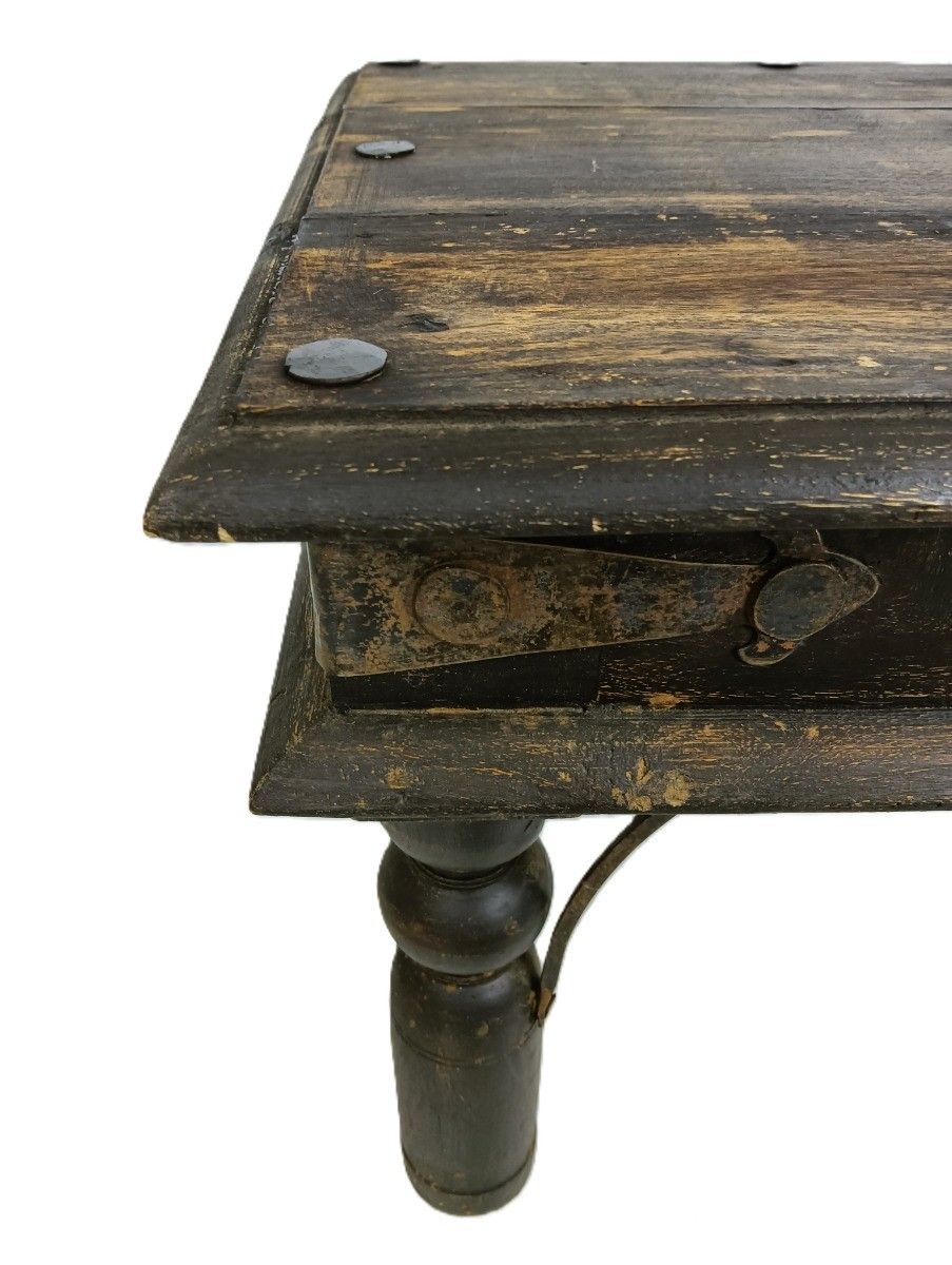 Rustic Antique Colonial Style Low Side Table Wood Iron Fittings Plant Stand photo buy