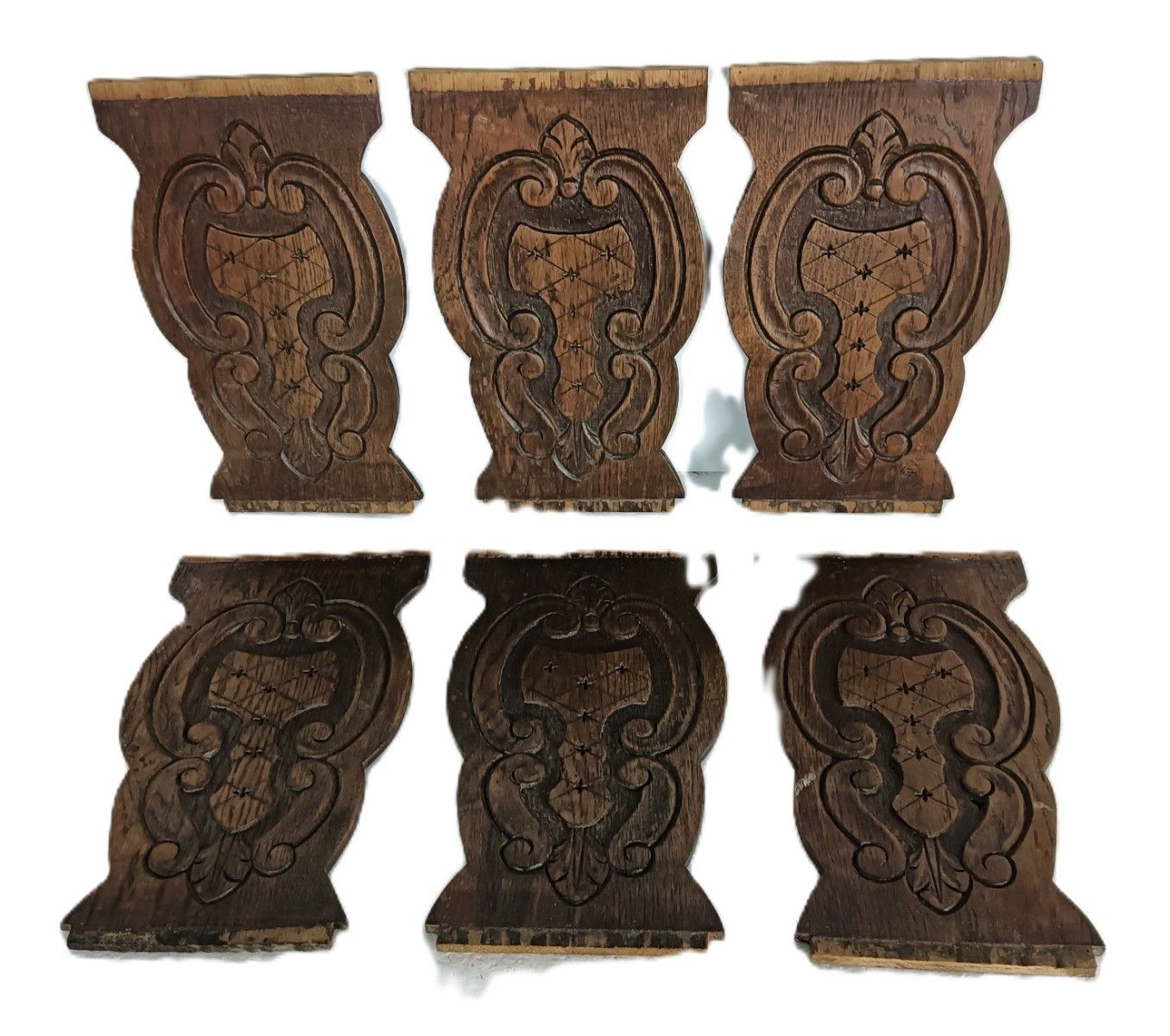 Set Of 6 Antique Corbels Carved Wood Architectural Reclaimed  Trims Salvaged D