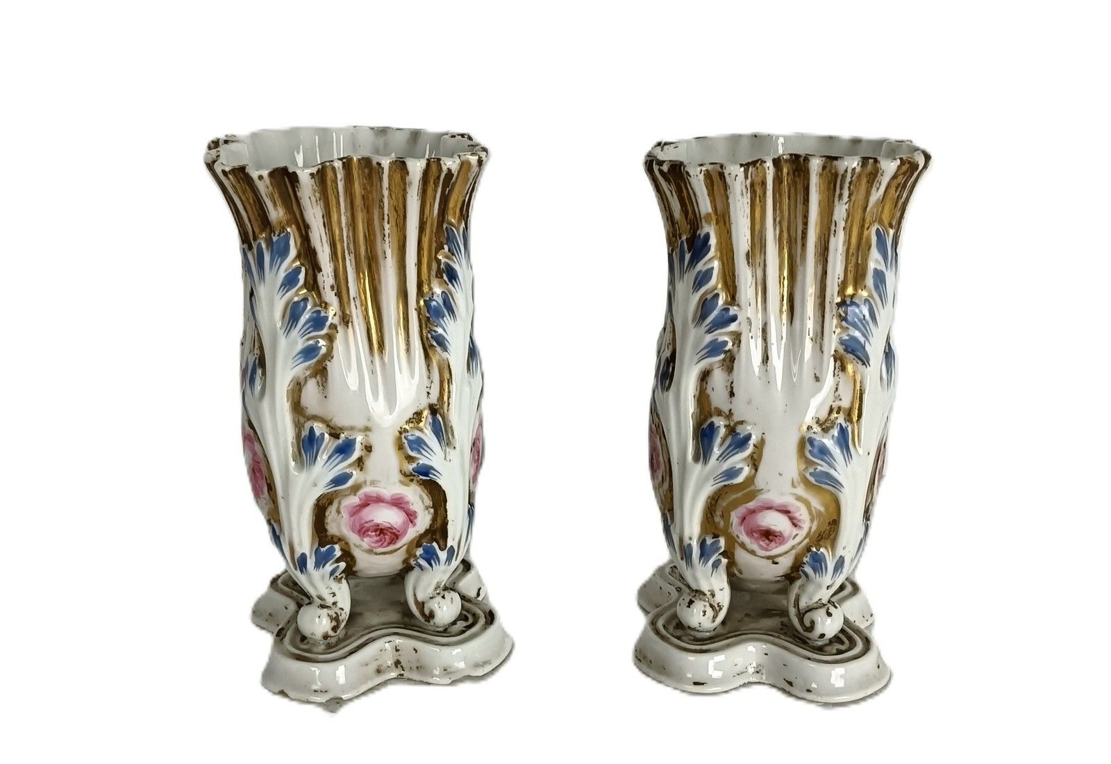 Pair Antique Victorian Porcelain Vieux Paris Polychrome Vases photo furniture
