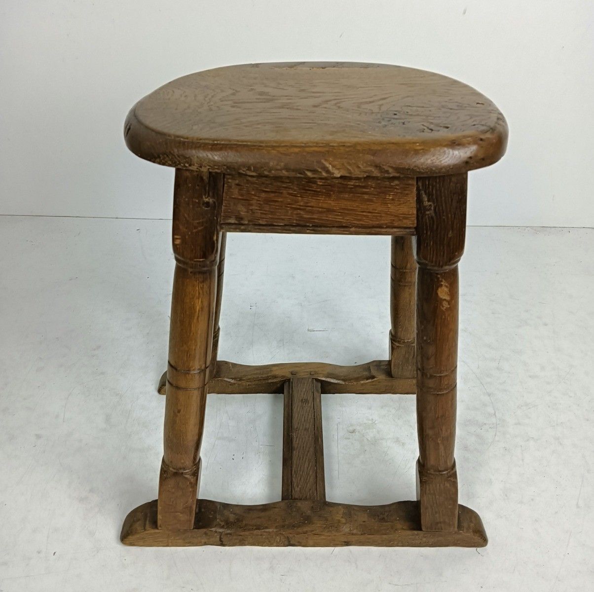 Antique Oak Carved Wood Stool Pedestal Barn Style photo Furniture