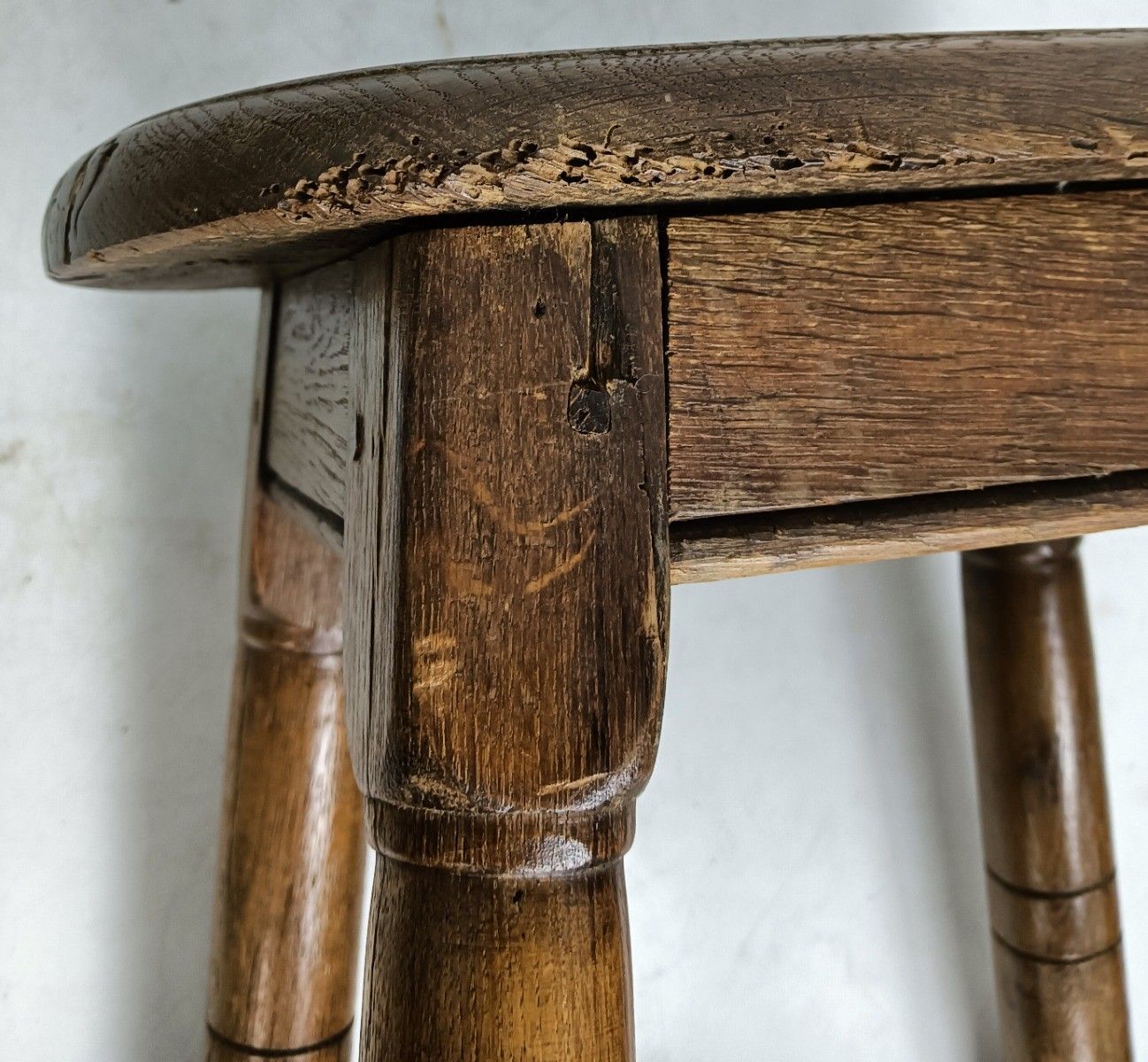 photo furniture Antique Oak Carved Wood Stool Pedestal Barn Style