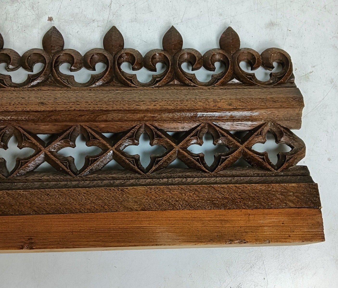 Antique Gothic Carved Wood French Trim Pediment Fleur De Lis Gorgeous photo vintage