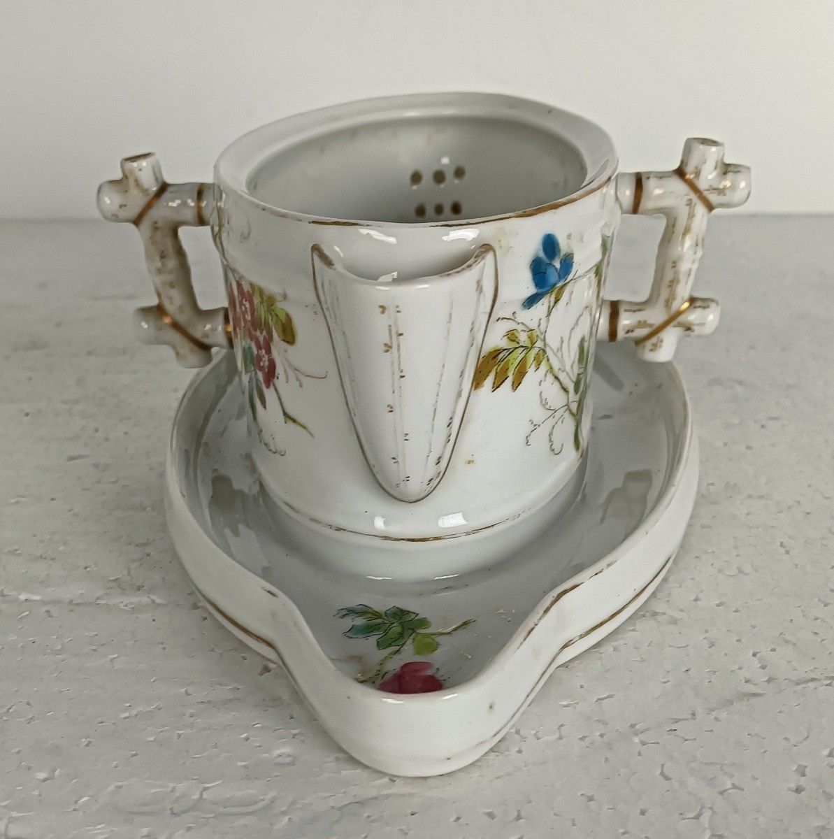 Fish Gravy Boat Sauceboat Antique  19th Century Victorian Porcelain Hand Painted photo vinterior