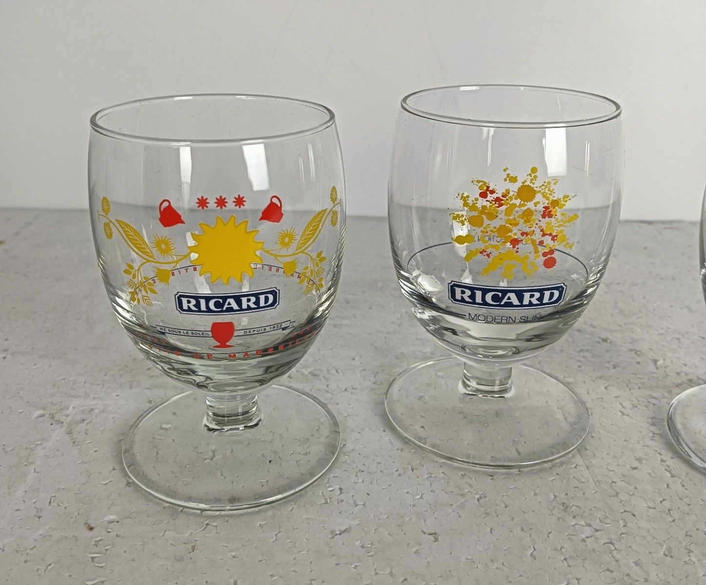Collection Of 3 Different French Ricard Glasses Pastis Apero France Collector photo Home Decor