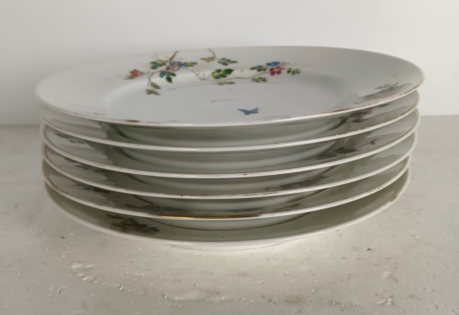 Set Of 6 Victorian Antique 19th Century Dinner Plates Hand Painted Flowers Butte photo for sale