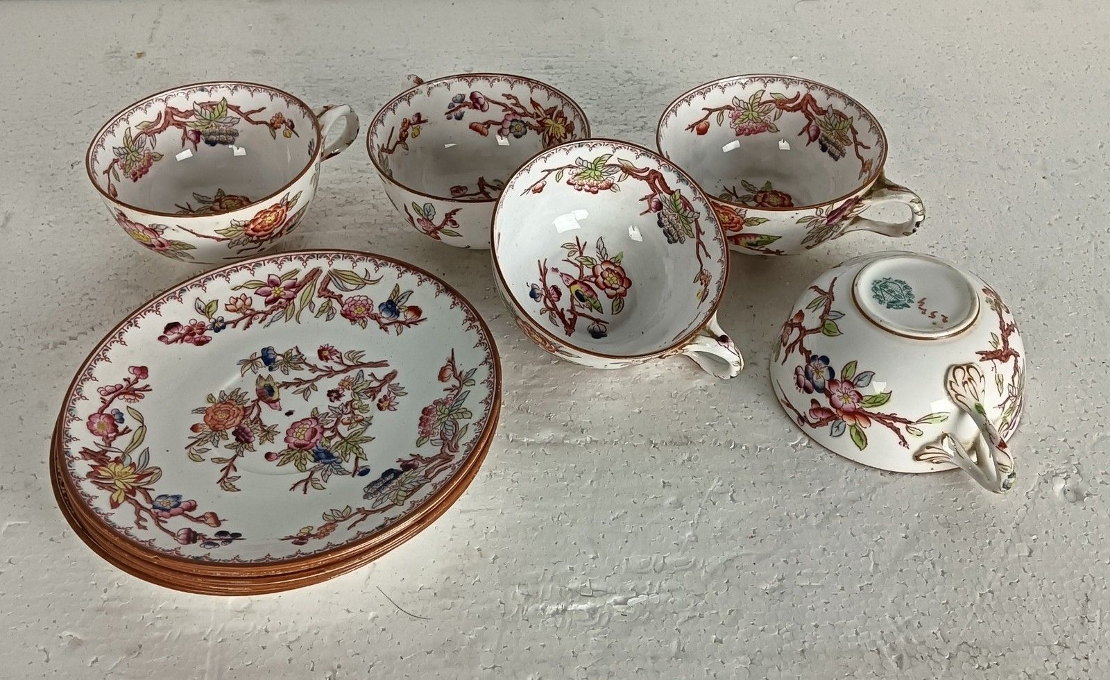 Set Of 5 Cup And Saucers Sarreguemines France Minton Decor 252 Antique  Porcelai photo 314.0