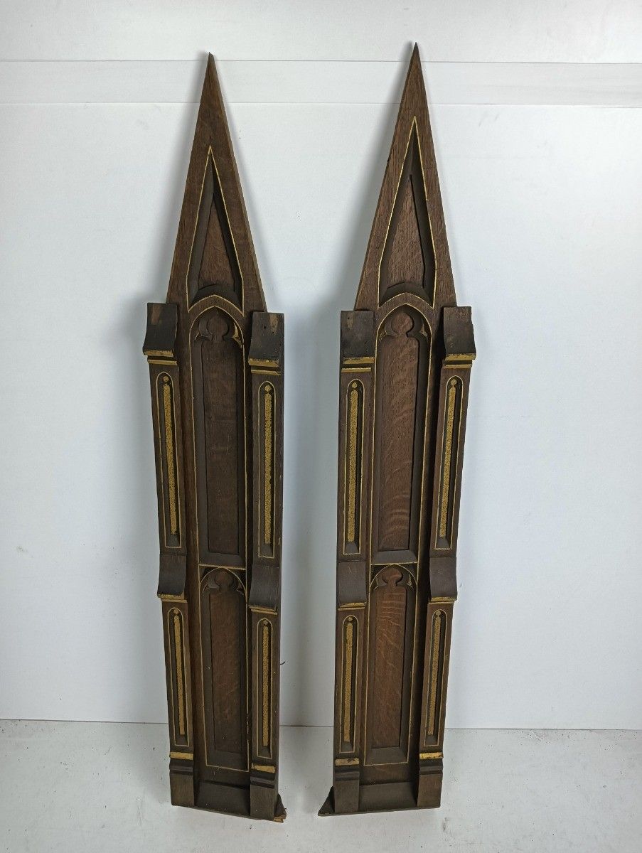 Pair Gothic Carved Wood Antique Boards Panels Church  Pediments Reclaimed Archit photo furniture