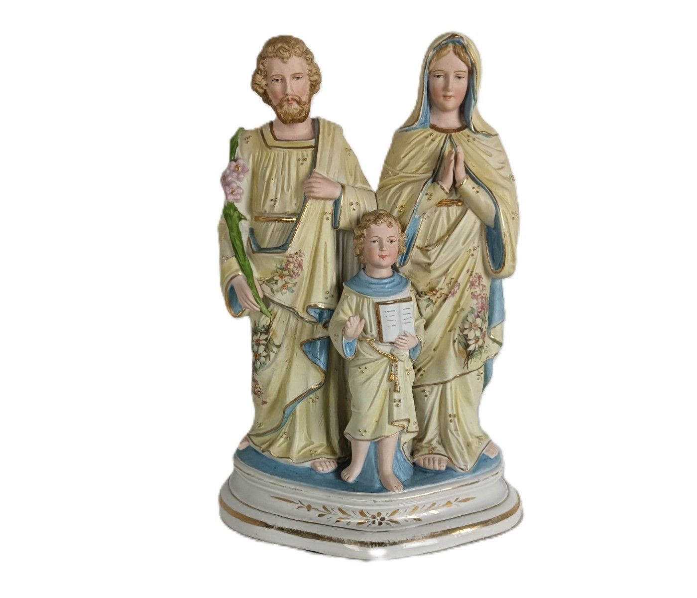 Antique Statue Holy Family Saint Joseph Virgin Mary Child Marked Bisque  Germany