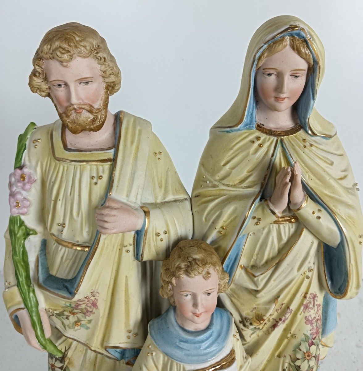 Antique Statue Holy Family Saint Joseph Virgin Mary Child Marked Bisque  Germany photo for sale
