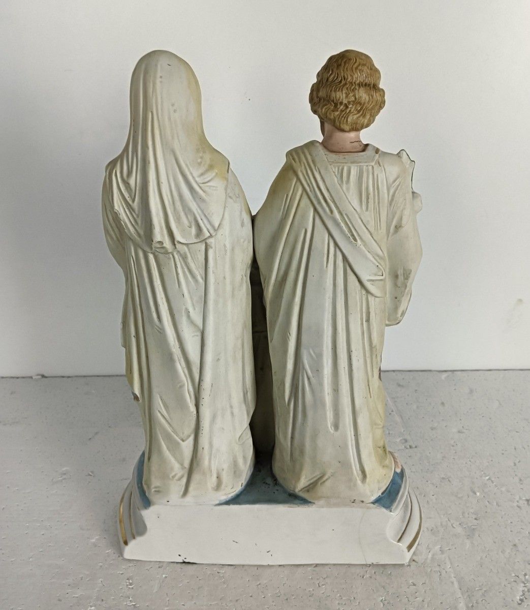 photo for sale Antique Statue Holy Family Saint Joseph Virgin Mary Child Marked Bisque  Germany