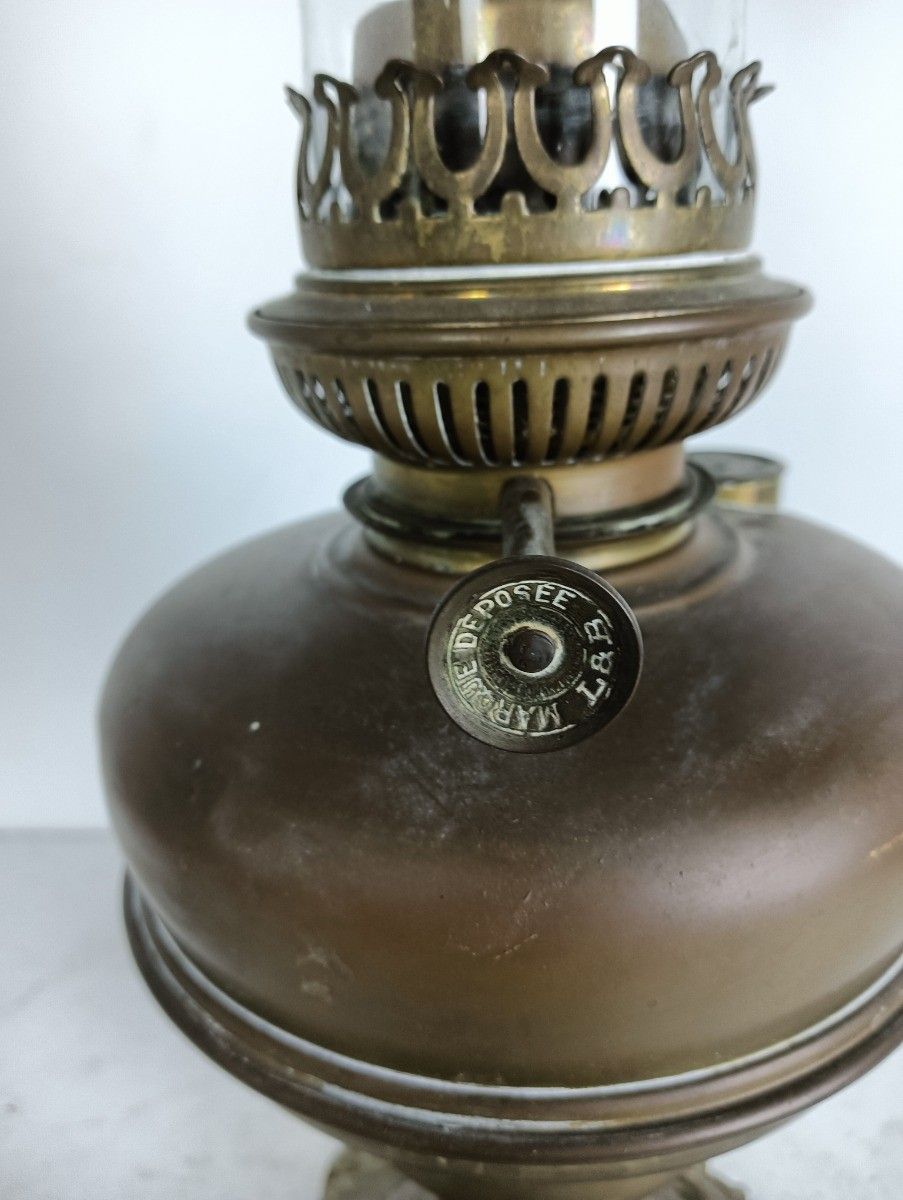 Antique L&B Lb Oil Lamp Brass Lempereur Et Brevette Belgium Brass photo for sale