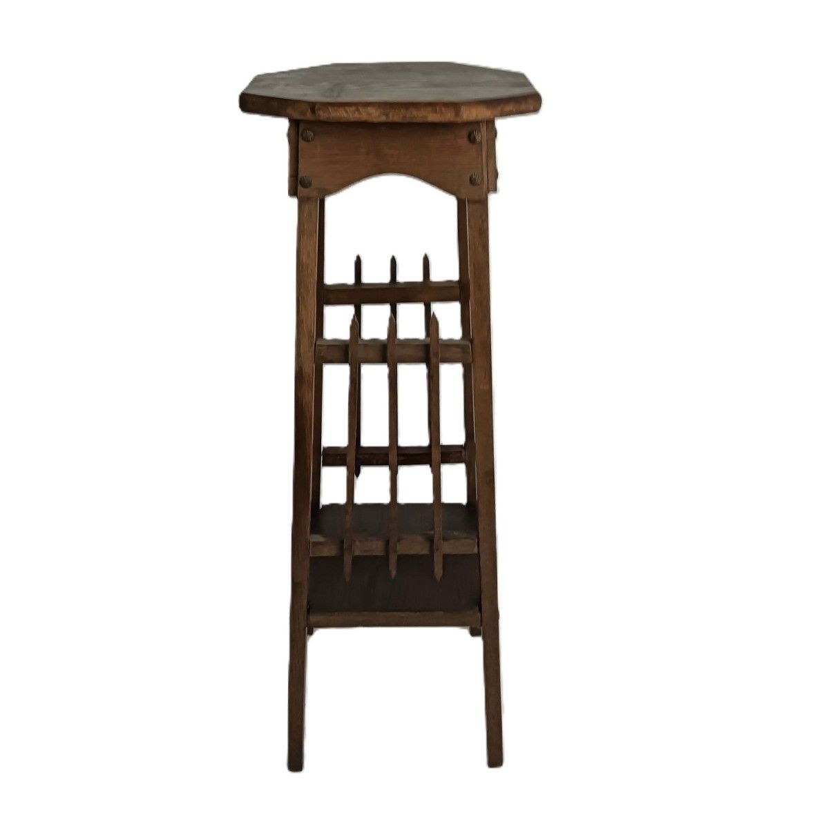 Antique Pedestal Plant Stand With Bars Wood Side Table Barn Style Two Tier