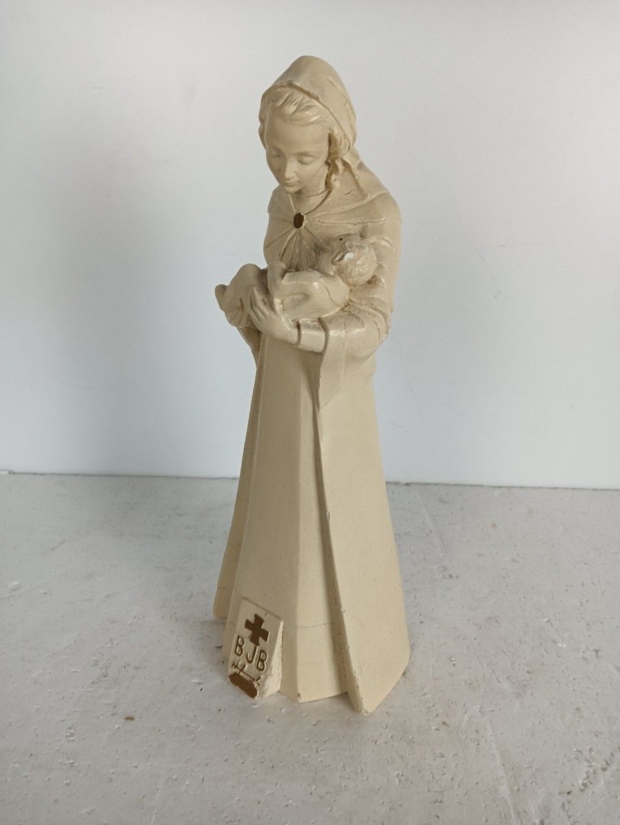 Art Deco Statue Virgin Mary Madonna With Infant Plaster Tenderness Bjb photo furniture
