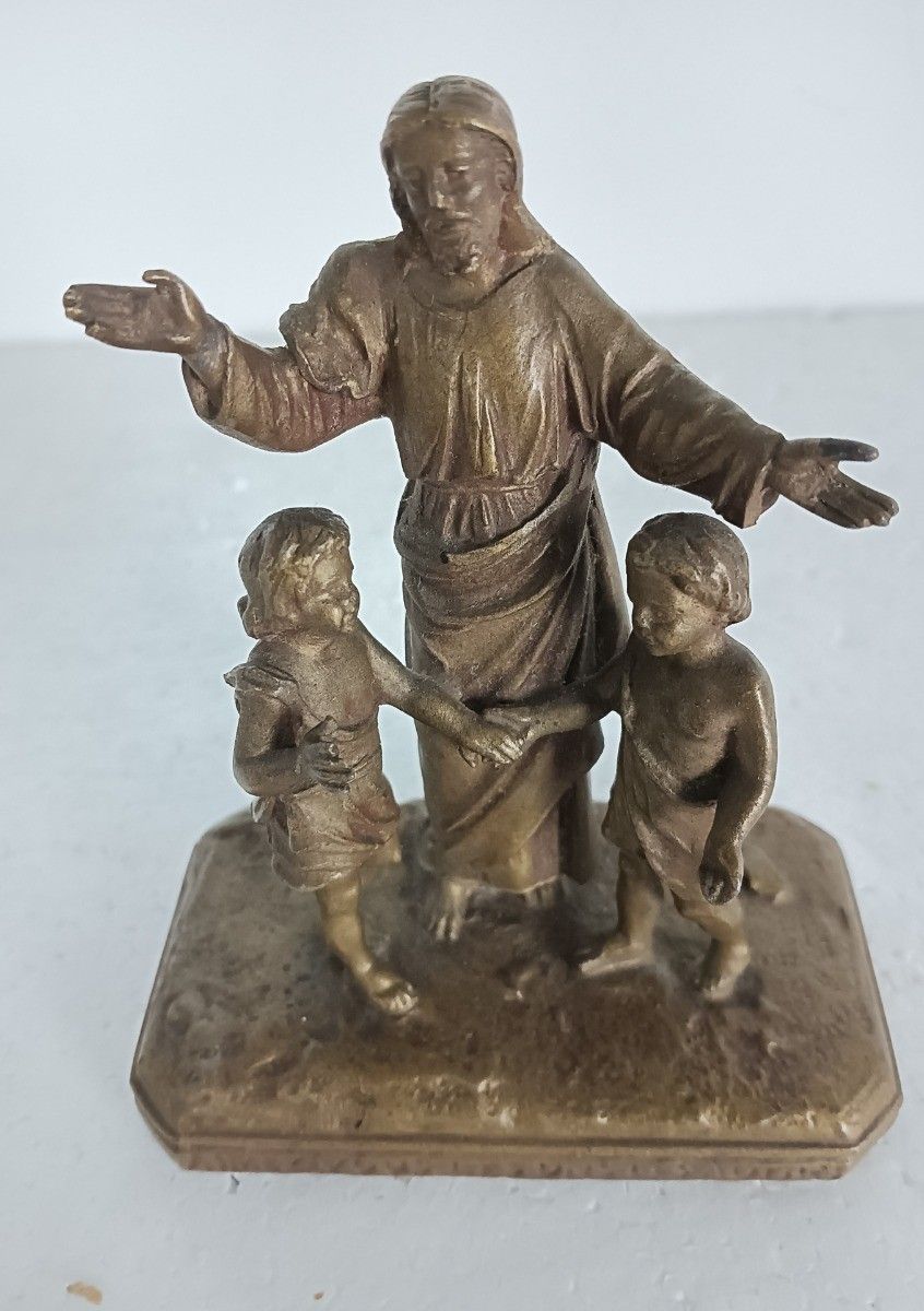 Small Statue Bronze Signed Jesus Vintage Aimez Vous Les Uns Les Autres photo buy