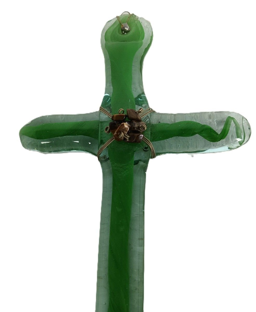 Vintage Art Glass Hanging Crucifix Cross Green Murano Style photo buy