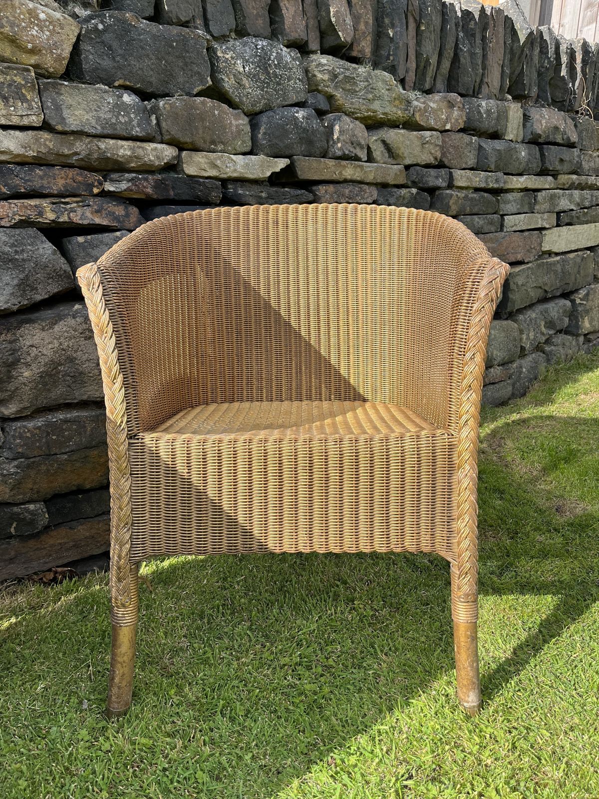 Gold Lloyd Loom Lusty Chair And Laundry Basket With Original Glass photo for sale