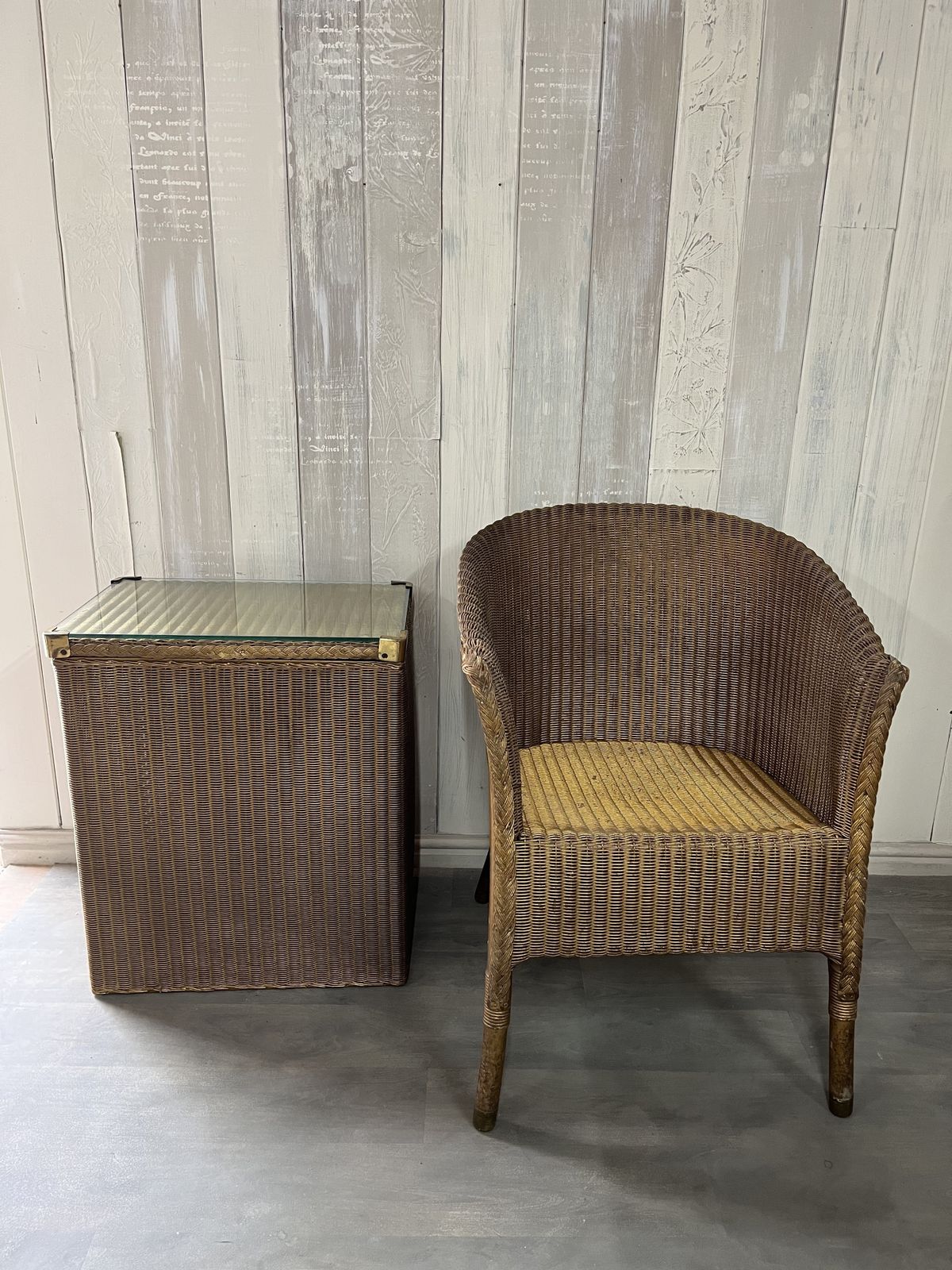 Gold Lloyd Loom Lusty Chair And Laundry Basket With Original Glass