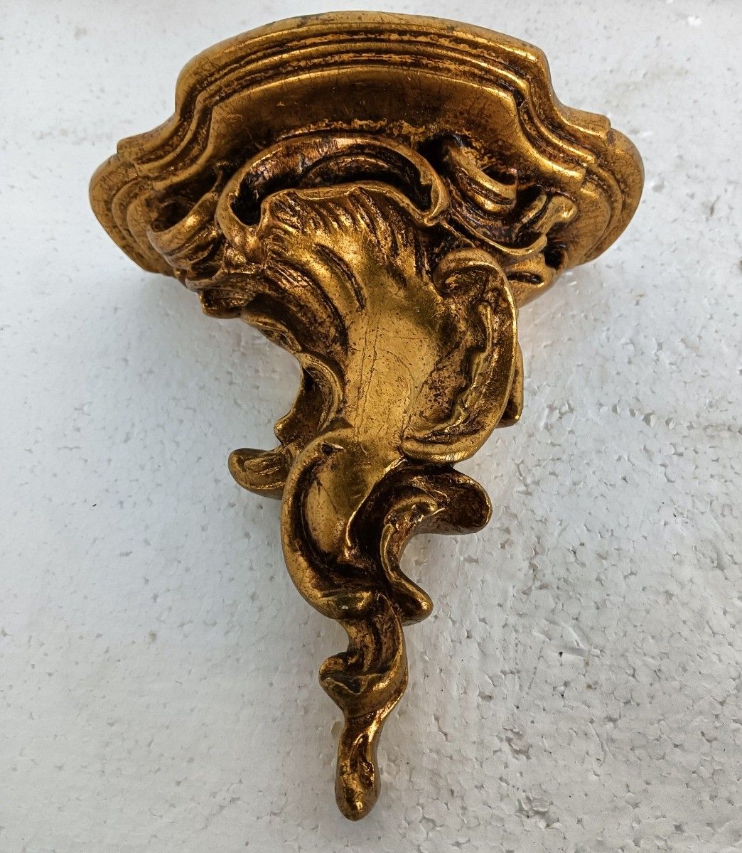 Ornate Wall Mounted Small Console Mirror Hollywood Regency Gold Gilded Plaster O photo furniture