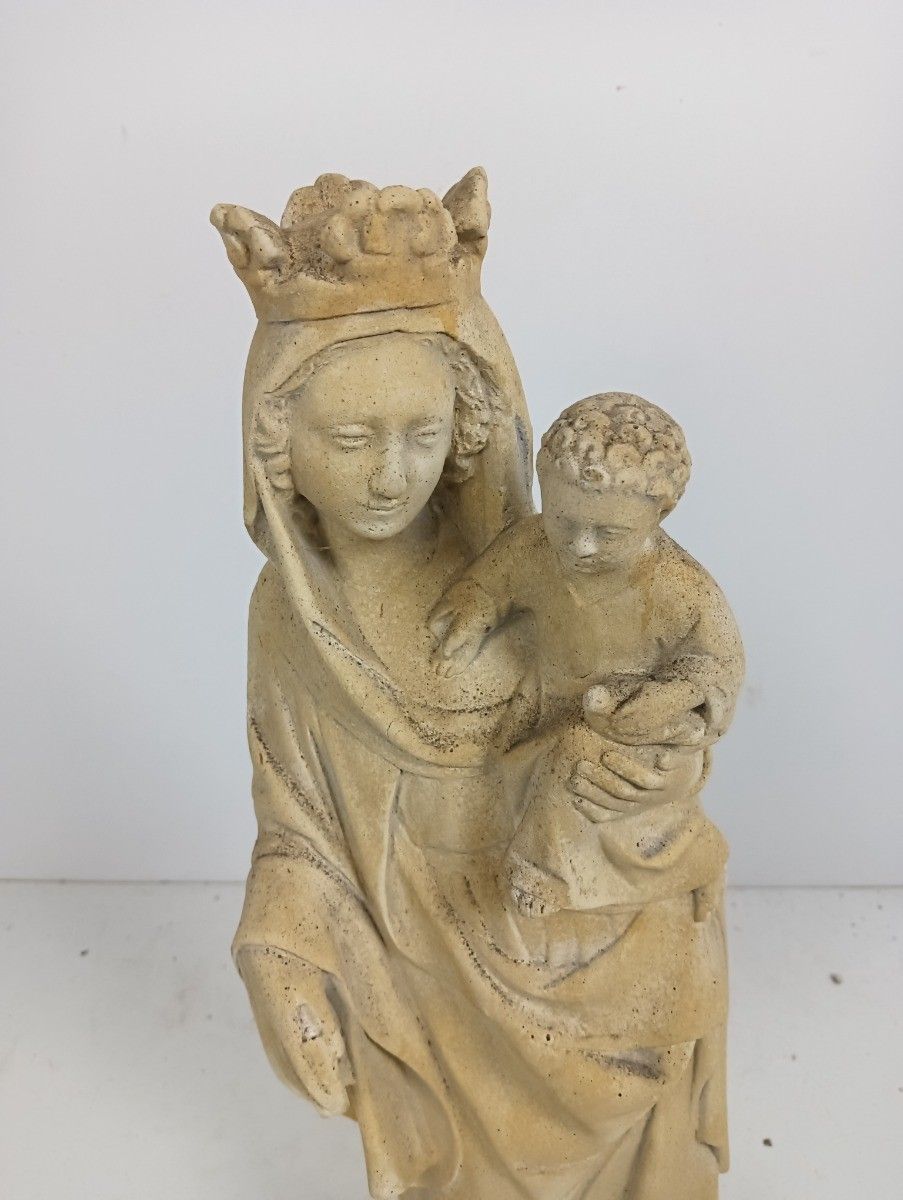Outdoor Protection Carved Stone French Virgin Mary Infant Jesus Madonna  Large H photo vinterior
