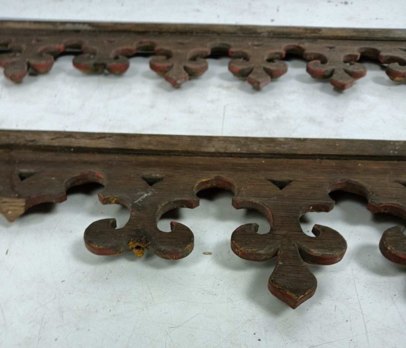 Two Gothic Antique Carved Wooden Pediments Boards Finials French Fleur De Lis Fr photo Home Decor