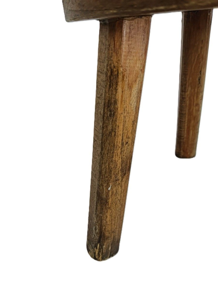 Antique Milking Stool Tripod Carved Wood Side Table Plant Stand Pedestal Barn St photo furniture
