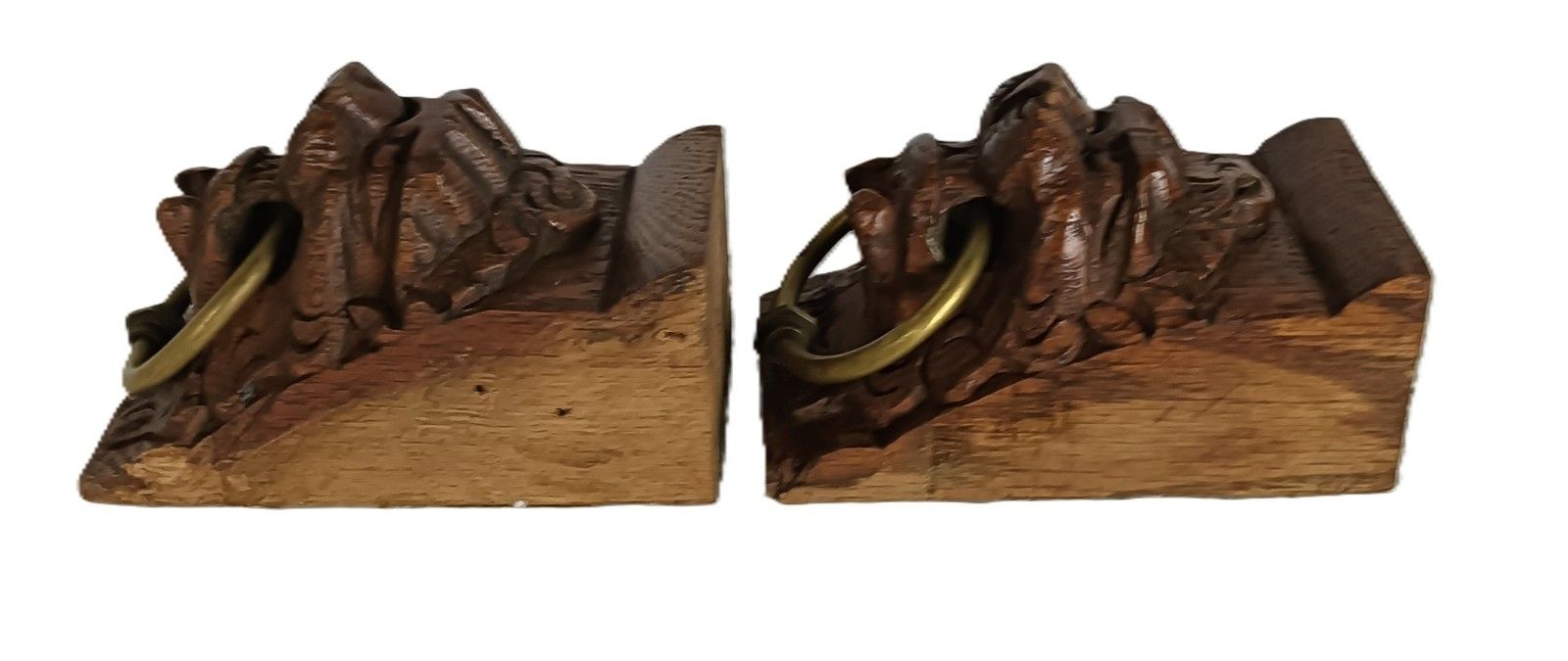Antique Pair Corbels Hand Carved Wood Architectural Reclaimed Lion Heads Trims W photo buy