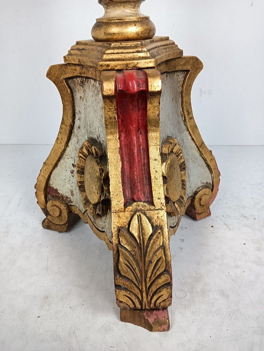 Antique Candle Holder Candle Stick 19th Century  Altar Church Carved Wood  Wow L photo for sale