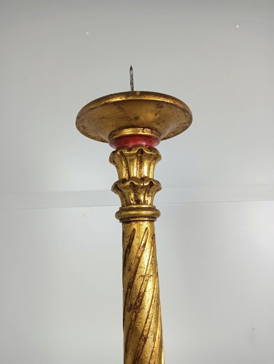 Antique Candle Holder Candle Stick 19th Century  Altar Church Carved Wood  Wow L photo Home Decor