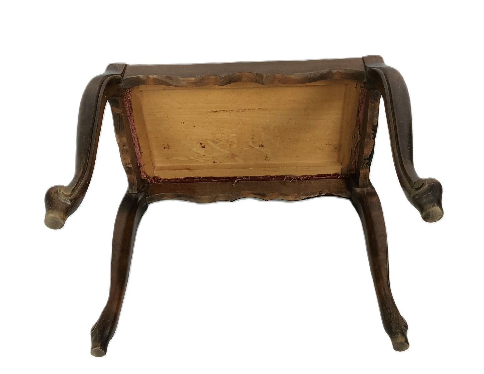 Vintage Footstool Rest Ottoman Fabric Louis XV Style  Red Fabric  Carved Wood photo buy