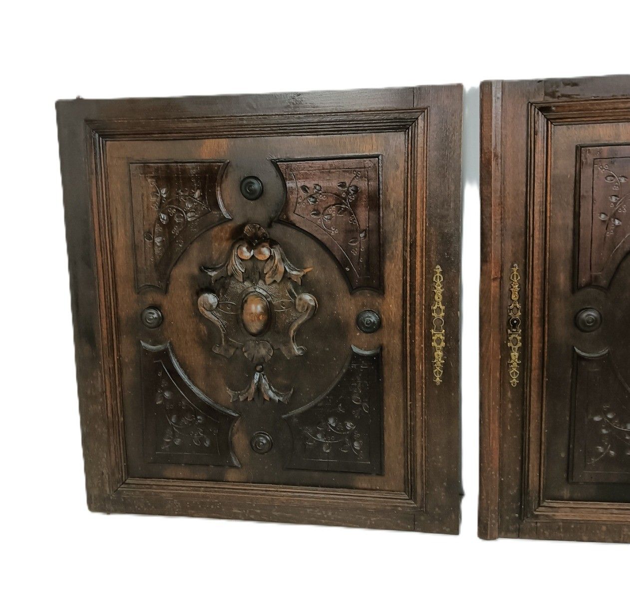 Antique  Couple Of Hand Carved  Wooden Door Panels  Reclaimed Architectural Bas photo for sale
