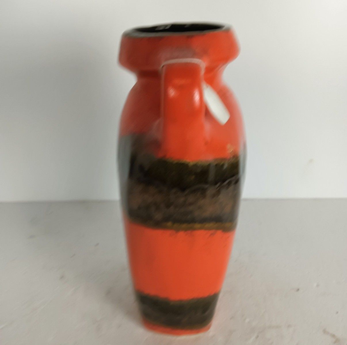 Kurt Tschörner Mid Century Ruscha Rasma Orange Glazed Art Pottery Vase Fat Lava photo furniture